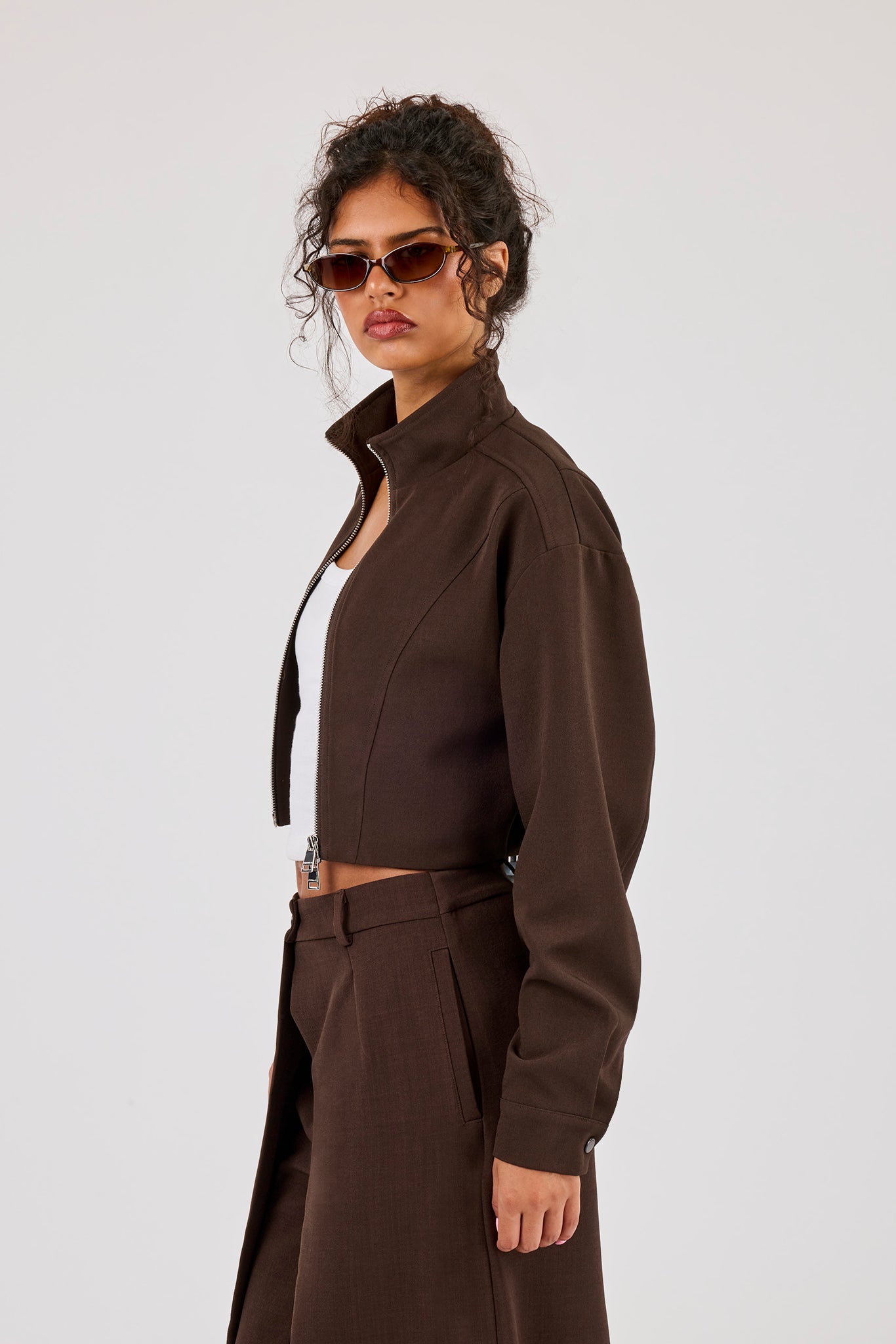 Woven Seam Detail Jacket - Chocolate